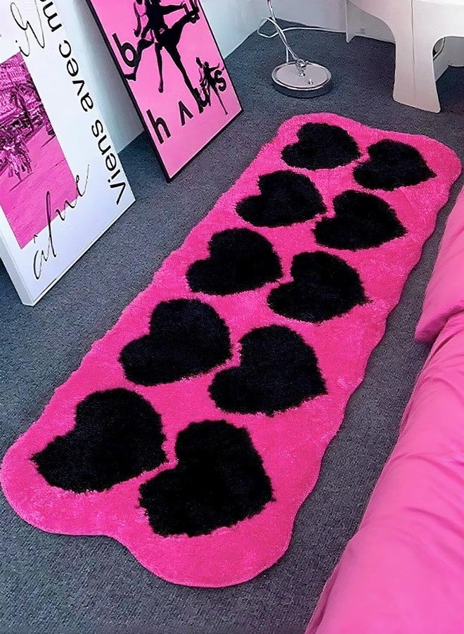 Pecfamly Cool Hot Pink and Black Trashy Y2K Rug Carpet for Bedroom (Size: 15.7“x47”), 2000S Mcbling Baddie Trashy Y2K Scene Room Bedroom Decor Aesthetic for Teen Girls - Image 1